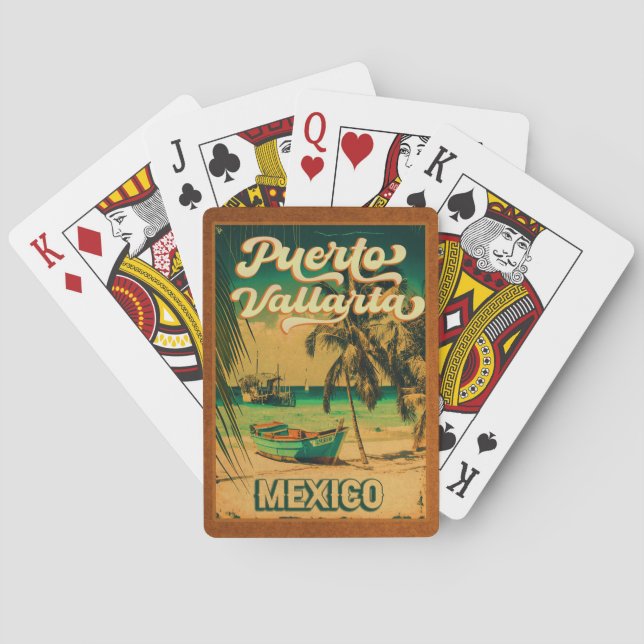 Puerto Vallarta Palm Tree Retro 80s Mexican Playa Playing Cards (Back)