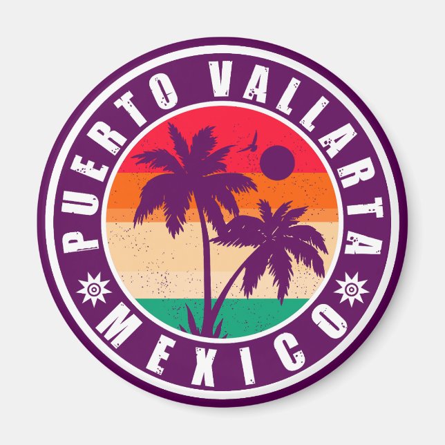 Puerto Vallarta Palm Tree Retro Souvenir 80s Magnet (Front)