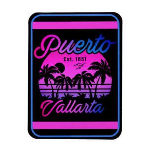 Puerto Vallarta Retro Sunset 80s Palm Trees Magnet