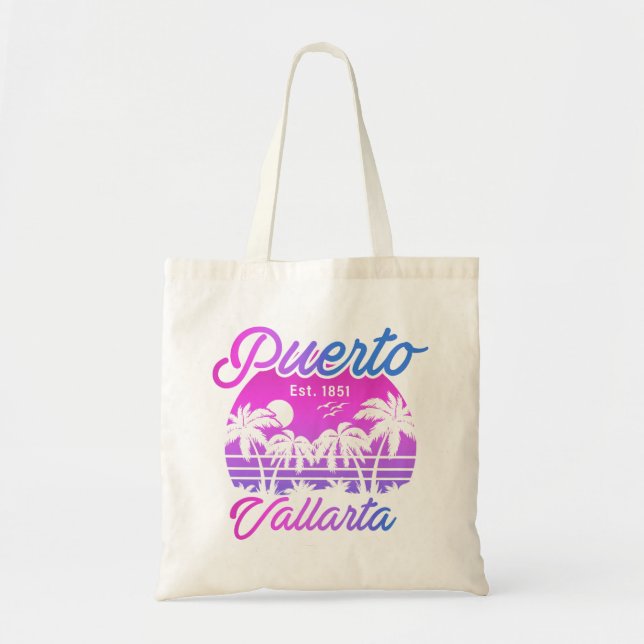 Puerto Vallarta Retro Sunset 80s Palm Trees Tote Bag (Front)