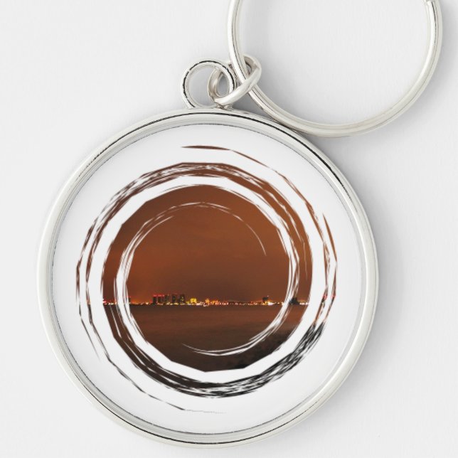 Puerto Vallarta Skyline at Night; No Greeting Key Ring (Front)