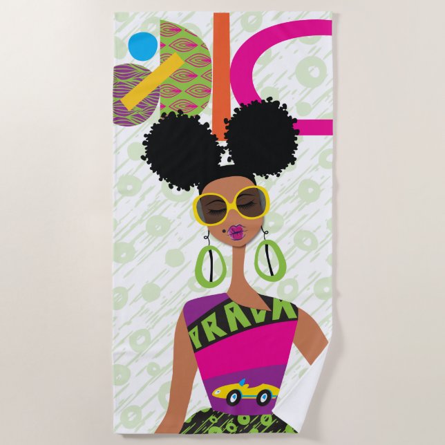 Puff Girl Colourful Beach Towel (Front)