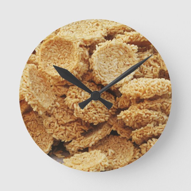 Puffed Rice Cakes ~ Asian Sweets Desserts Food Round Clock (Front)