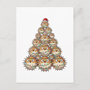 Puffer Fish Christmas Tree Santa Hat Christmas Invitation Postcard