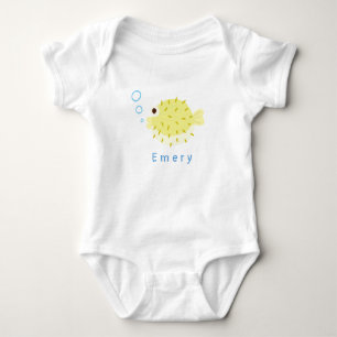 Puffer Fish Custom Name Baby Bodysuit