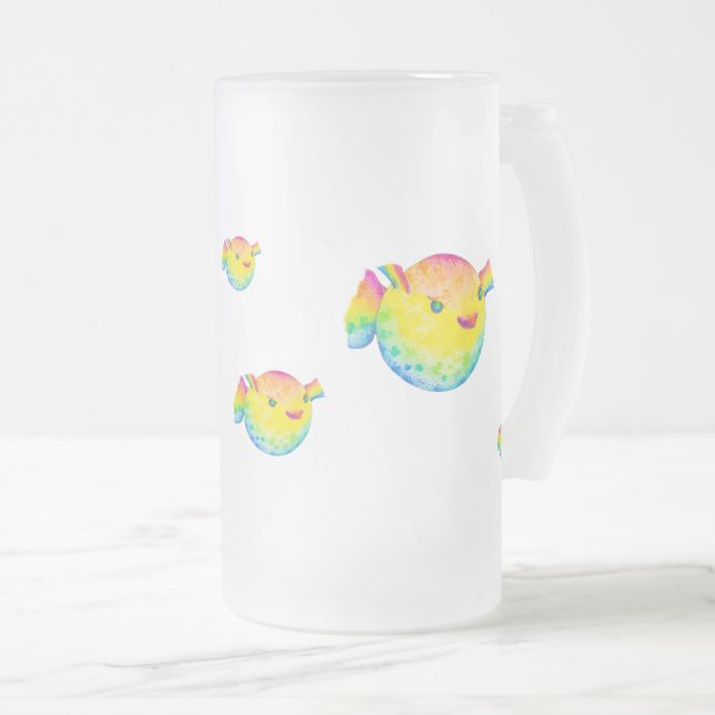 Puffer fish frosted glass beer mug (Front Right)