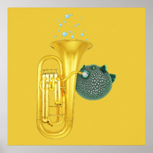 Puffer Fish Playing Tuba Poster