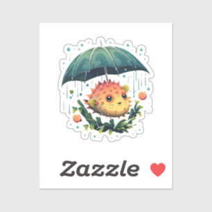 Puffer Fish Rainy Day With Umbrella