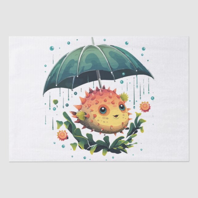 Puffer Fish Rainy Day With Umbrella Tissue Paper (Front)