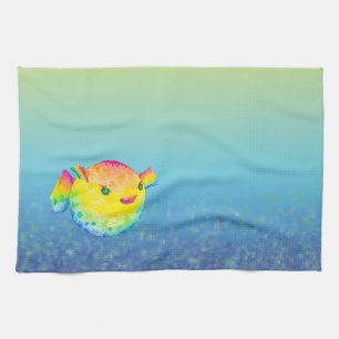 Puffer fish tea towel