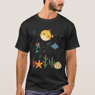Pufferfish Underwater Kids Mermaid Stingray T-Shirt