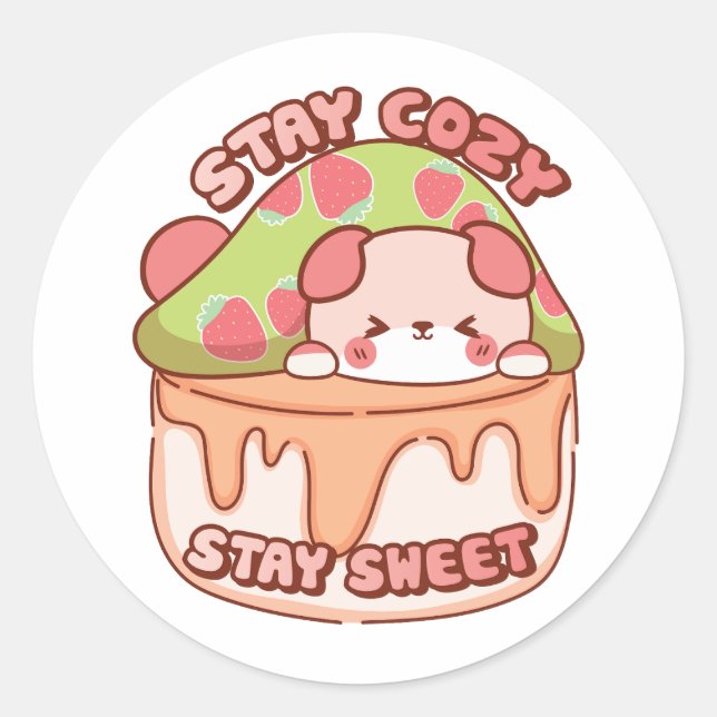 Puffi stays cosy classic round sticker (Front)
