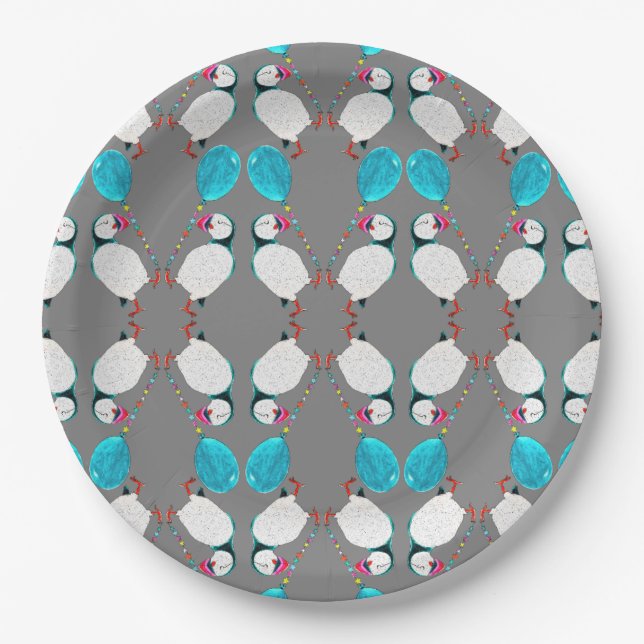 Puffin and Balloon Paper Plate (Front)
