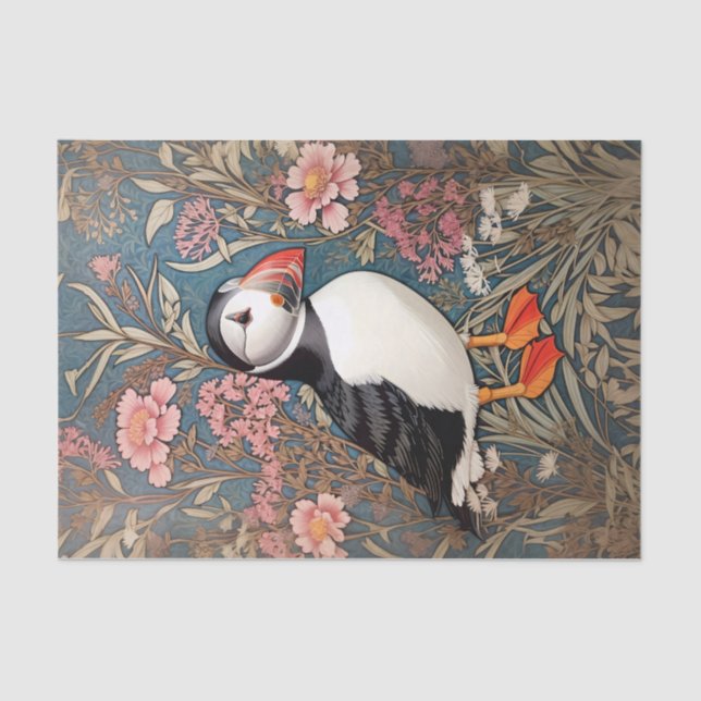 Puffin And Sea Thrift Flowers William Morris Tissue Paper (Front)
