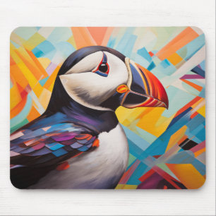 Puffin Animal Bird Portrait Colourful Painting Mouse Mat