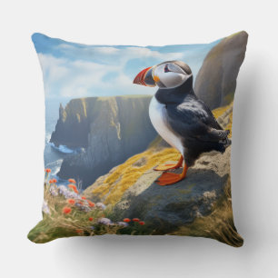 Puffin Animal Bird Wildlife Wilderness Colourful Cushion