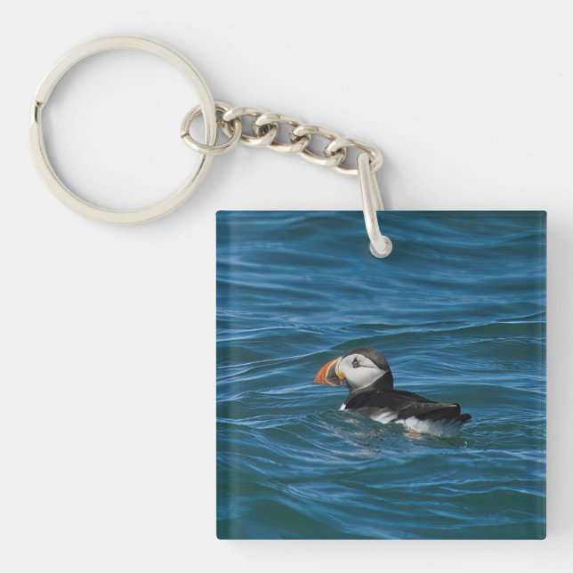 Puffin at sea faux canvas print acrylic print key  key ring (Front)
