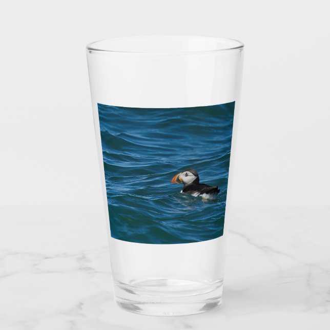 Puffin at sea photo print jigsaw puzzle glass (Front)