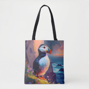 Puffin Bird Animal Portrait Painting Wildlife Free Tote Bag