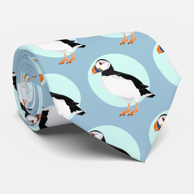 Puffin Bird Illustration Tie (Rolled)