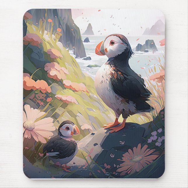Puffin Bird Portrait Animal Painting Wildlife Free Mouse Mat (Front)