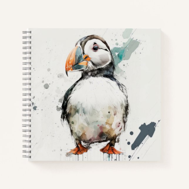 Puffin Bird Portrait Animal Painting Wildlife Free Notebook (Front)