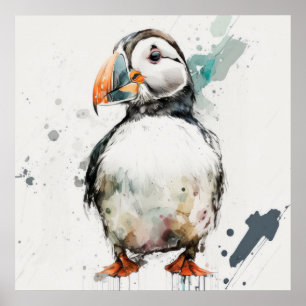 Puffin Bird Portrait Animal Painting Wildlife Free Poster