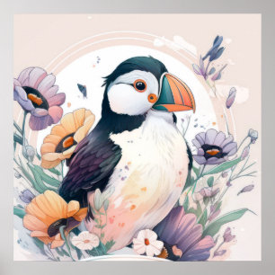Puffin Bird Portrait Animal Painting Wildlife Free Poster