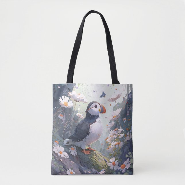 Puffin Bird Portrait Animal Painting Wildlife Free Tote Bag (Front)