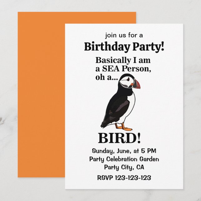 Puffin Bird Seabird Funny Birthday Party Invitation (Front/Back)