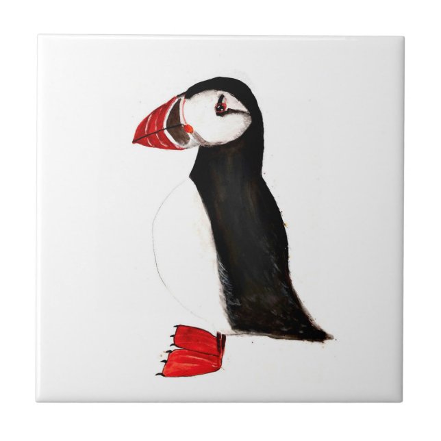 Puffin Bird Wildlife Watercolor Colourful  Tile (Front)