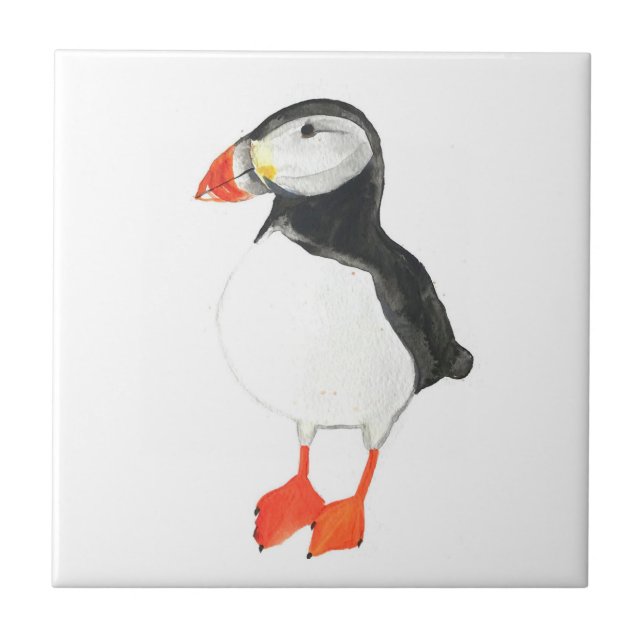 Puffin Bird Wildlife Watercolor Colourful  Tile (Front)