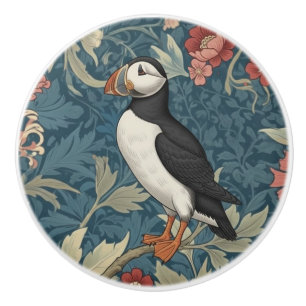 Puffin Bird William Morris style Left Ceramic Knob
