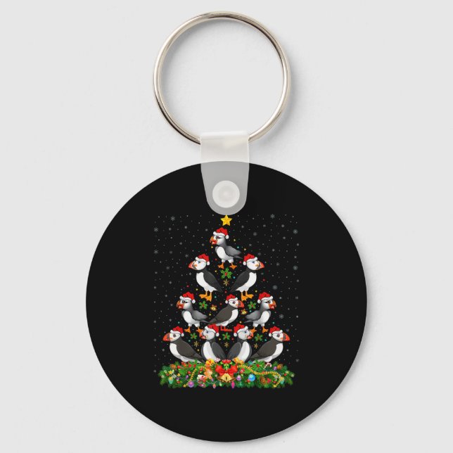 Puffin Bird Xmas Tree Gift Santa Hat Puffin Christ Key Ring (Front)