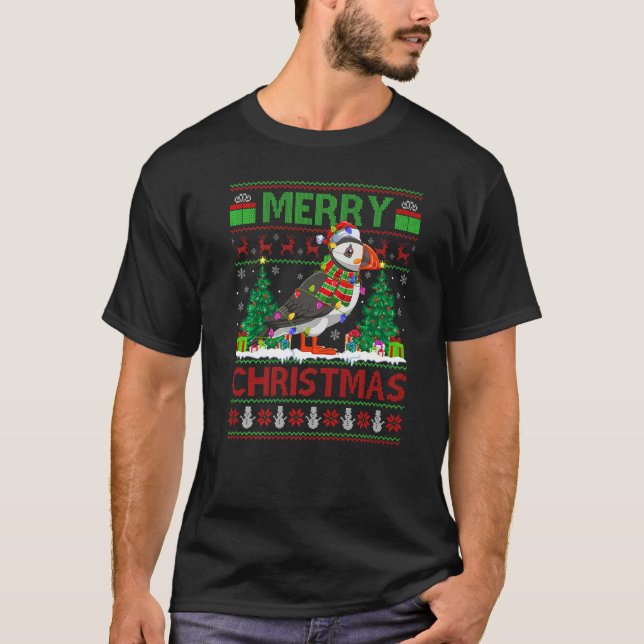 Puffin Bird  Xmas Tree Ugly Santa Puffin Christmas T-Shirt (Front)