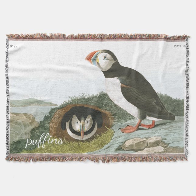 Puffin Birds Audubon Wildlife Throw Blanket (Front)