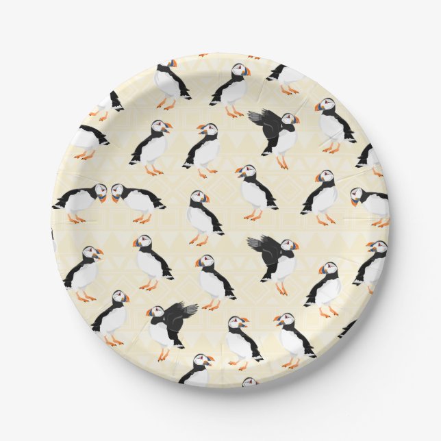 Puffin Birds Pattern Paper Plate (Front)