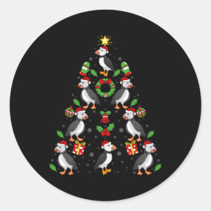 Puffin Birds Xmas Lighting Tree Puffin Christmas  Classic Round Sticker