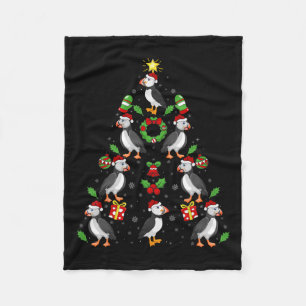 Puffin Birds Xmas Lighting Tree Puffin Christmas Fleece Blanket