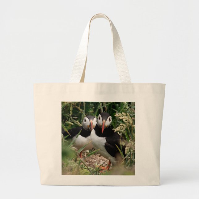 Puffin Couple Large Tote Bag (Front)