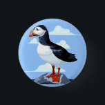 Puffin Cute Atlantic Seabird 3 Cm Round Badge<br><div class="desc">Cute Atlantic Puffin seabird,  with his typical black and white plumage and brightly colored beak,  standing on a rock,  in the Ocean. Original Vector Illustration Copyright BluedarkArt TheChameleonArt.</div>