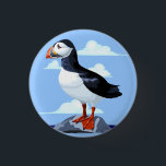 Puffin Cute Atlantic Seabird 3 Cm Round Badge<br><div class="desc">Cute Atlantic Puffin seabird,  with his typical black and white plumage and brightly colored beak,  standing on a rock,  in the Ocean. Original Vector Illustration Copyright BluedarkArt TheChameleonArt.</div>