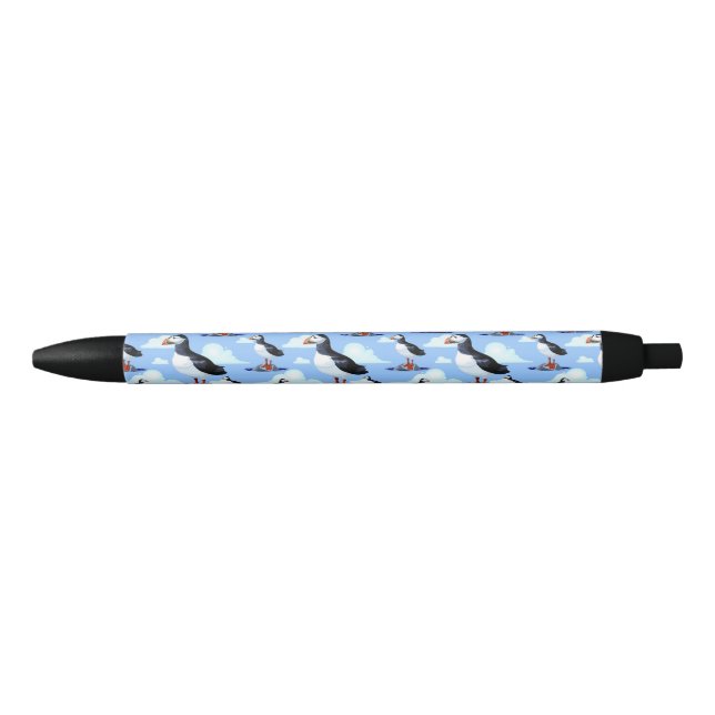 Puffin Cute Atlantic Seabird Black Ink Pen (Front)