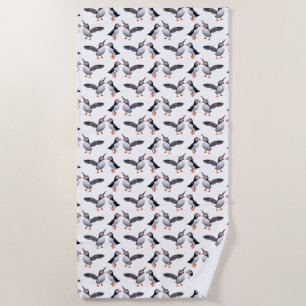 Puffin Frenzy Beach Towel (choose colour)