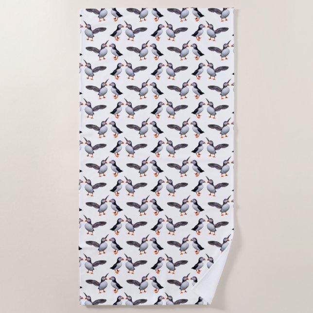 Puffin Frenzy Beach Towel (choose colour) (Front)