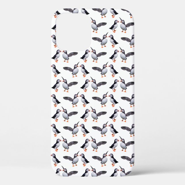 Puffin Frenzy iPhone 12 Case (Choose Colour) (Back)