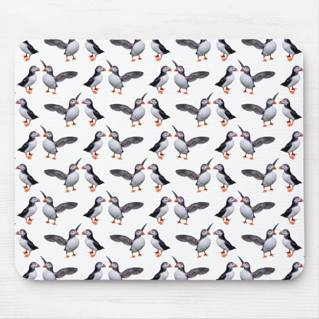 Puffin Frenzy Mousemat (White) (Front)