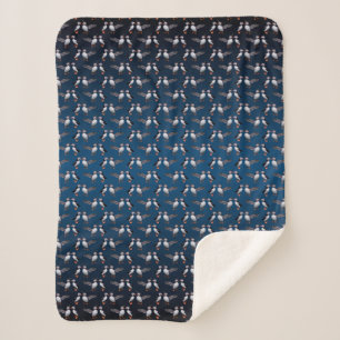 Puffin Frenzy Sherpa Blanket (Navy/Blue Mix)