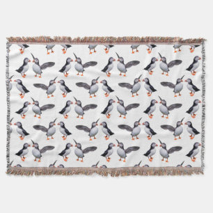 Puffin Frenzy Throw Blanket (White)