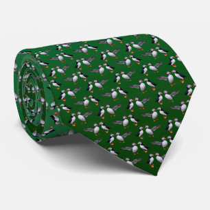 Puffin Frenzy Tie (Light/Dark Green)